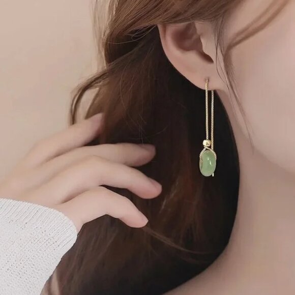 14K Gold filled Jade Earrings - Picture 3 of 4